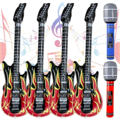 Guitare Gonflable , Instrument Gonflable , Gonflable Guitar Rock pour Enfants avc Microphone Gonflable pour Carnaval , Accessoires de Cabine Photo , Accessoires de Fête Rock