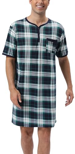 Yukiuiny Långärmad skjorta för män, knälång, jerseypyjamastopp, bomull, mjuk, luftig, sovskjorta, nattkläder för sjukhus