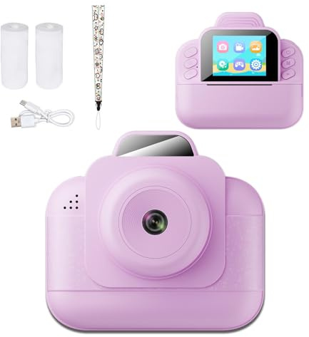 Barnkamera Instant Print, 1080p Instant Camera för Barn med 2,4 Tum Skärm, Selfie Digitala Videokameror för SmåBarn, Julfödelsedagspresenter för Barn (Purpur)