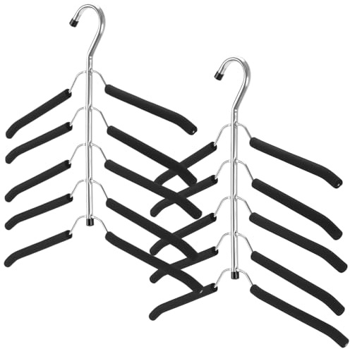 YIXNSW 2 Stück Mehrlagiger Kleiderbügel 5 in 1, Mehrfach Kleiderbügel Platzsparend Metall Schwarz, Hosenbügel Hemden Jackenbügel für Kleiderschrank, 40 x 39 cm