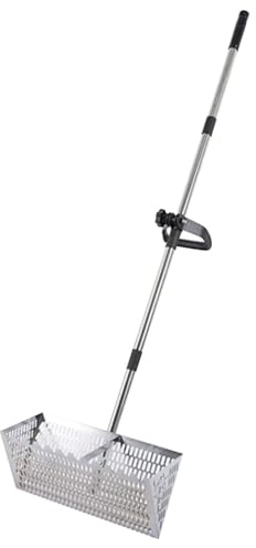 Sand Flea Rake, 55.5'' Carbon Steel Hollow-out Sand Rake with Blunt Teeth & Non-Slip Grip, Detachable Sifter for Beach Garden