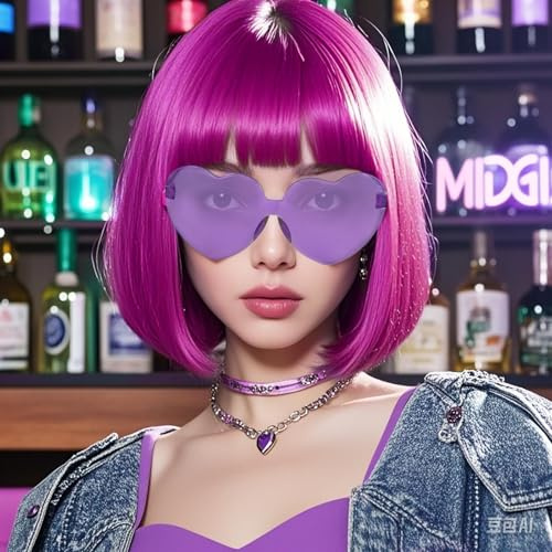 BECULINA Parrucca Bob viola scuro + cappuccio per capelli】 Parrucca divertente viola con frangia per donne scure viola Bob Cosplay parrucche per cosplay Halloween tema festa costume
