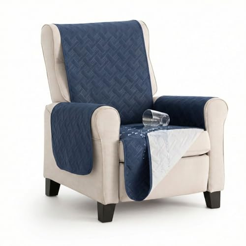 MAXIFUNDAS | Cubre sofá Dry Protect | Color Azul | Válido para Sillón de 1 Plaza, Relax y Orejero| Repelente de Líquidos | Acolchado y Reversible | Funda Protectora Antimanchas | Apto para Mascotas