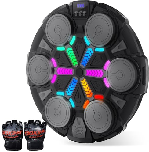 Esnowlee Boxmaschine mit Musik, Music Boxing Machine mit Boxhandschuhen, 11 Geschwindigkeitsmodi & 3 Zahlmodus, LED Licht Bluetooth Boxmaschine für Kinder/Erwachsene (Ferrous)