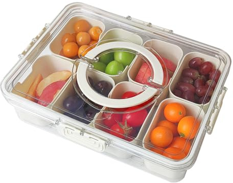Snackle Box with Lid &Handle, Multi-Compartment Divided Snack Serving Tray