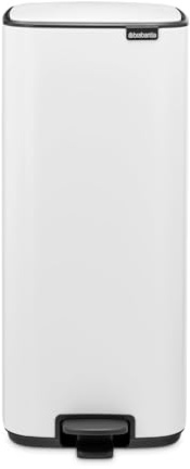 Brabantia Bo Pedal Cubo de basura 30L (blanco), papelera cocina con diseño compacto y sistema de apertura con pedal, cubo basura reciclaje con cubo extraíble, incluye bolsas PerfectFit