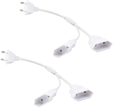 GZGXKJ 2 Pezzi Cavo di Prolunga Europeo 2 in 1 Prolunga Presa 0,3m Cavo Elettrico con Spina Europea Bianco Doppia Spina Europea per Elettrodomestici (2,5A/250V)