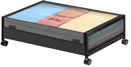 Fuerdich Sotto la conservazione del letto con ruote, rotolando sotto il letto, rivestimento in tessuto in metallo in metallo di grande capacità, cassetto del contenitore con altebrazione (Nero)