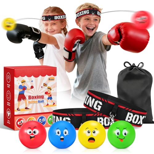 NZQXJXZ Set de Pelotas de Reflejos para Boxeo con Diadema para Niños, 4 Pelotas de Reacción y 2 Diademas Ajustables, Equipo de Entrenamiento para Reflejos, Velocidad de Golpeo y Coordinación Ojo-Mano