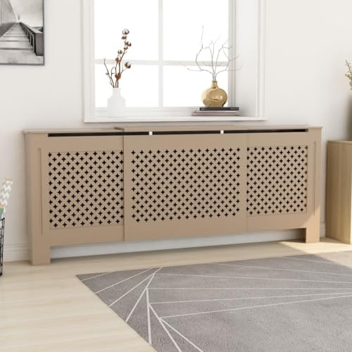 ACAGALA Heizkörperverkleidung | Einstellbar Heizkörper Abdeckung mit Vertikal Lamellen & Ablagefläche MattBraun MDF | Heizungsabdeckung Für Schlafzimmer, Büro | 205 x 20,5 x 81,5 cm