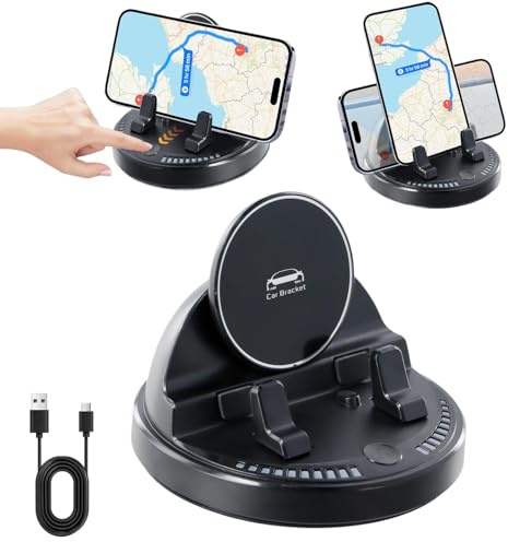 Support Telephone Voiture Tableau de Bord Silicone Rotation à 360°, Universel Porte Téléphone Voiture, Placement 1 Seconde, Réglage Électrique, Forte Adhérence, Socles Téléphone Portable Automobile