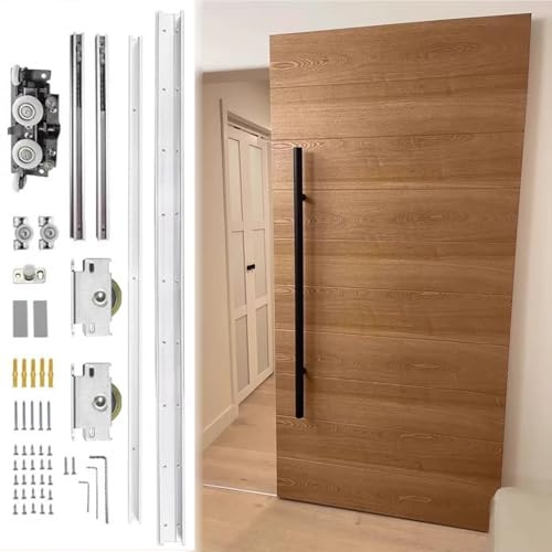 Minglez Sliding Door Kit 3 3.5 4 4.5 5 5.5 5.9 ft Invisible Sliding Barn Door Track Kit, Concealed Sliding Door Hardware Kit for Ghost Door, Trackless Door Kit with Soft Close(3.1ft/94cm)