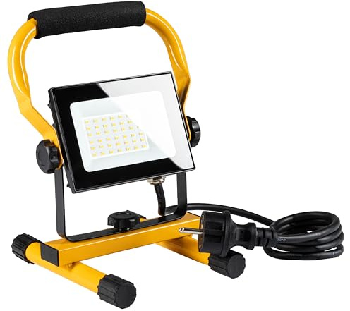 LED’s work LED Arbeitsleuchte 30W 2.700 Lumen 4000K neutralweiß IP65 Baustrahler tragbar mit Ständer | Bauleuchte Werkstattleuchte Außenbeleuchtung robust spritzwassergeschützt