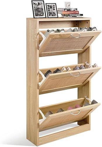 GRAVFORCE Schuhschrank 3 Klappen Eingangsbereich (Rattan)