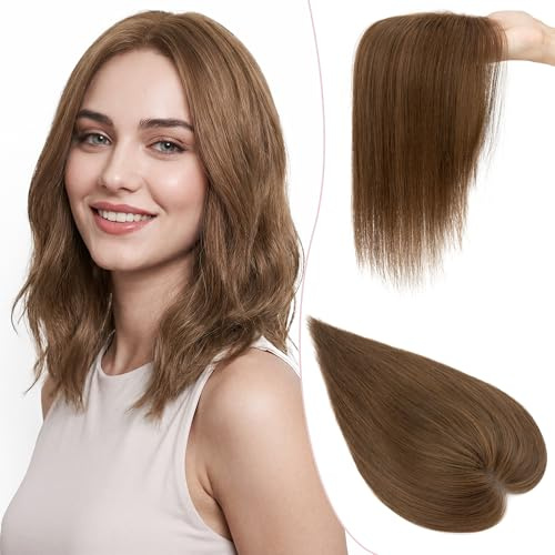 SEGO Pro Haarteil Topper Remy Echthaar mit Side Bangs Clip in Extensions Toupet Haarverlängerung Pony Toupee Frauen mit 3 Clips 25 cm # 4R
