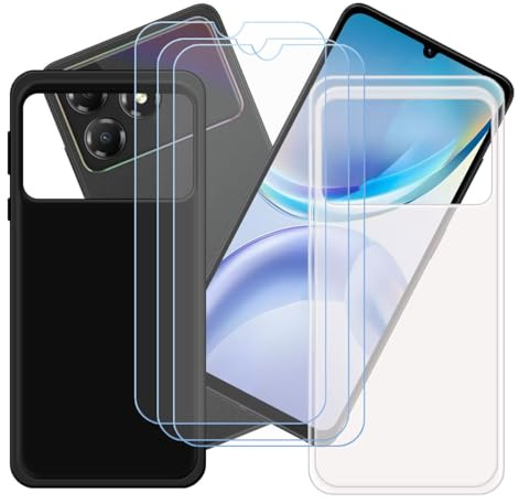 CongJiaLingXi Funda para ZTE Blade A36 (6.75) + Screen Protector, [2 Piezas] Negro + Translúcido Suave Silicona Caso + [3 Piezas] Cristal Templado Film Vidrio.