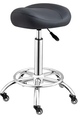 Sadelpall med hjul, vridbar justerbar rullstol PU-läder sadelstol, lämplig for salonger och massagesalonger(Color-1)