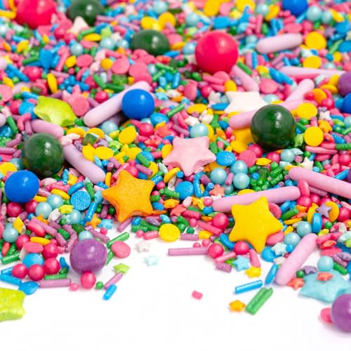 Super Streusel SternenRegen - Streusel bunt Sterne, Zuckerstreusel (90g) | Bunte Streuseldeko mit Sternen & Schokokugeln, Tortendeko für Muffins, Cupcakes & Silvester Kuchen
