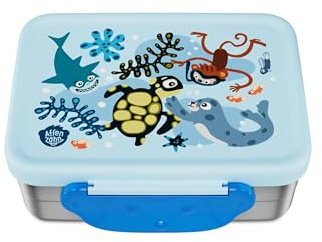 Affenzahn Portamerenda in acciaio inox Incredibile mondo sottomarino - Blu | Con scomparto separatore, lavabile in lavastoviglie e con fantasia colorata per un utilizzo pratico ogni giorno