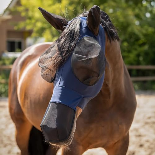 netproshop Flugmask, superbug, flughuva med nässkydd med öron och öppning för pannhår, shetty till XL, storlek: Full, färg: mörkblå