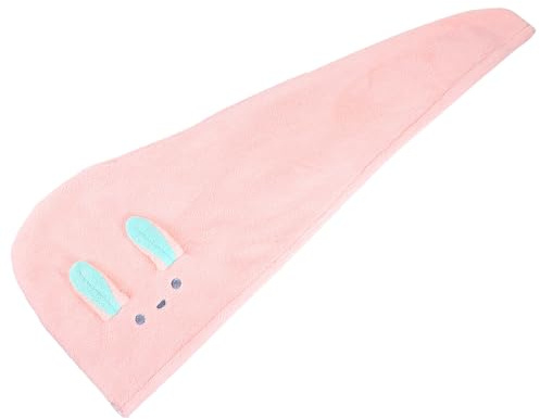 Artibetter Gorro para Secar el Cabello de Coralina Absorbente, Diseño de Dibujos Animados Orejas de Conejo, Tamaño Triangular, Color Rosa para Ducha y Cuidado Diario del Cabello