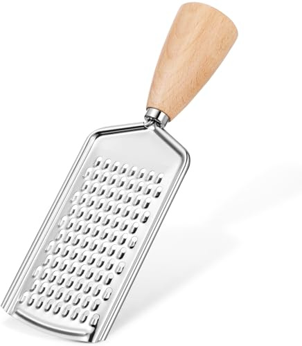 OSALADI Râpe Multifonctionnelle en Acier Inoxydable Poignée Ronde en Bois de Hêtre, Outil à Râper Légumes et Pommes de Terre, Accessoire la Cuisine Solide pour Préparation de Fromage
