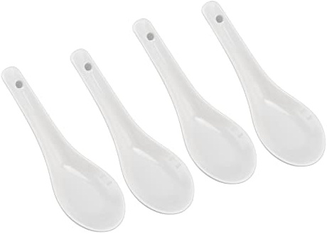 OEBUAFI Juego de Cucharas de Sopa Chinas, Mano de Obra Exquisita, Cuchara Lateral de Porcelana Brillante, Cuchara para Grasa, 4 Piezas, Color Blanco