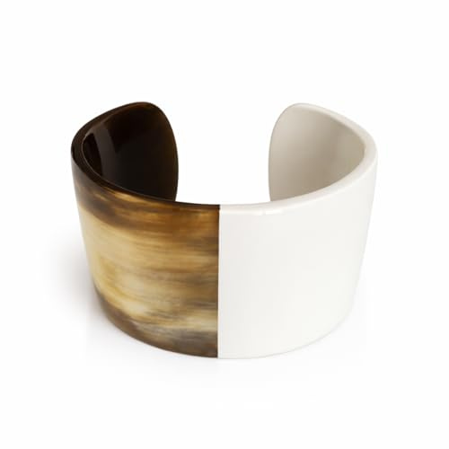 Marycrafts Armreif Damen aus Naturhorn – Breiter Manschettenarmband Oval Handgefertigt – Eleganter Armreif Leicht zu Kombinieren – Handgemachter Schmuck – Höhe 5 cm