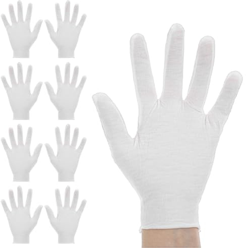 Nogeqi 4 Pairs White Cotton Gloves for Women, Stretchy Cotton Gloves Eczema