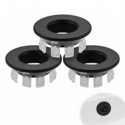 MNYXIS 3 Pezzi Tappo Troppo Pieno Lavandino in Ottone, Anello Troppopieno Nero Opaco per Lavabo Bagno e Bidet, Copertura Foro Troppopieno Rotonda Universale per Cucina e Bagno