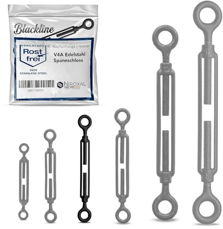 Turnbuckle Eyelet Eyelet Black V4A A4 - Diameter 6 mm - Pack of 25 - for Medium Applications - Blackline Black, Permanently Blackened - Rope Tensioner / Wire Tensioner Rustproof