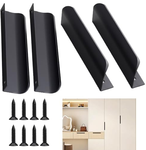 4 Piezas Tiradores de Muebles, 150 mm Tiradores Cocina Ocultos de Aleación de Aluminio, Manijas de Cajones Ocultas con Tornillos, para Armarios, Cajones, Puerta, Cocina, Dormitorio Muebles, Negro