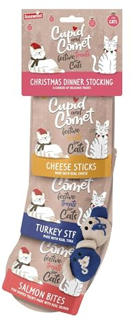 Rosewood Cupid & Comet Weihnachts-Strumpf für Katzen – Festliche Leckerlis & 2 Katzenminze-Mäuse Genießer-Katzen
