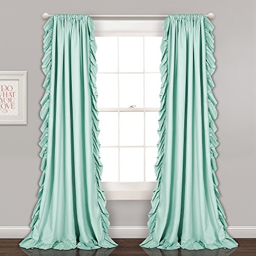 Lush Decor Reyna Ruffle Window Curtain Panel Set, Pair, 54 W x 84 L, Light Blue - Flowy Curtain - Romantic Ruffle Curtains for Bedroom, Living room, or Dining Room - Farmhouse & Cottage Home Decor
