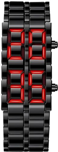 Gosasa Men's Lava Style Stainless Steel Red Blue LED Digital Watch Black Bracelet Wristwatch