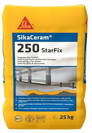 SikaCeram-250 StarFix - Mortier-colle déformable pour carrelages céramiques vitrifiés - Sika - 25 kg, Blanc