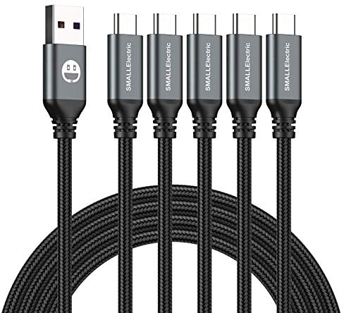 5Pack 10ft USB C Cable, Extra Long USB A to USB-C 10foot Type C Fast Charging Cable Compatible 17/17 Pro/16e/16/15 ProMax Samsung Galaxy S10 20 9 8 Plus a10e,Braided Charger Cord for Note,LG.(Grey)