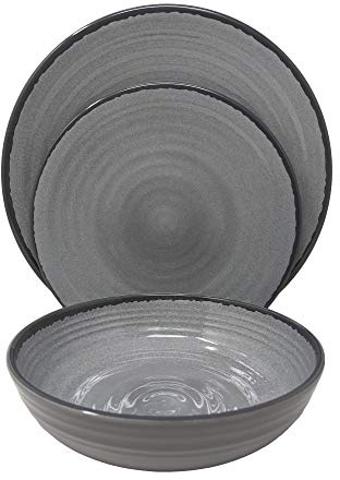 Gianna's Home 12 Piece Modern Melamine Heavyweight Plastic Dinnerware Set (Gray)