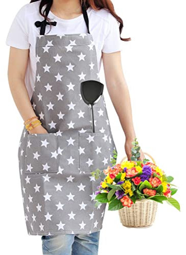 kuou Fashion Star Apron for Women Girls, Adjustable Apron with 2 Pockets for Home Kitchen Cooking Baking BBQ Gardening,Mother's Day Birthday Gifts for Mum Wife Girlfriend