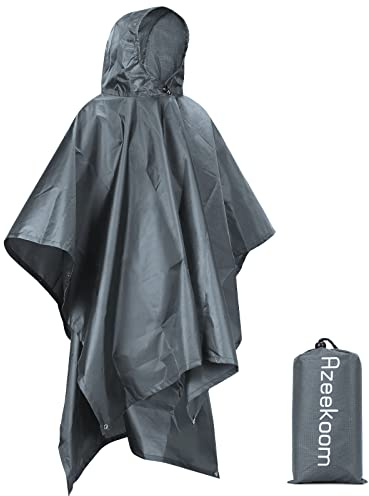 Azeekoom Poncho Imperméable, Cape de Pluie avec Capuche, Poncho de pluie léger Multifonction pour Randonnée, Camping, Femmes, Hommes
