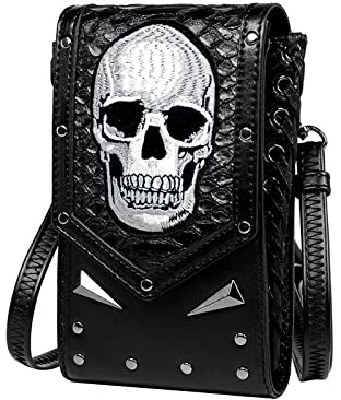 YJZQ Handytasche zum Umhängen Damen Handy Umhängetasche Mini Schulter Messenger Bag Punk Motorrad Kleiner Quadratischer Tasche Vintage Crossbody PU Leder Schultertasche für Damen Mädchen