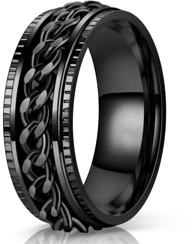 Lian Stainless Steel Spinner Rings for Men Women Fidget Rings Chain Ring Band Rings 8mm Black8