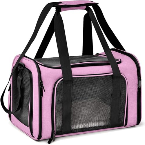 TOFFCAEA Trasportino per Cani e Gatti, Gabbietta per Animali Domestici, Tappetino Lavabile Rimovibile,con Tracolla, Borsa Ripiegabile Viaggio Sull' Aereo (Rosa) L 43 x B 28 x H 28 cm