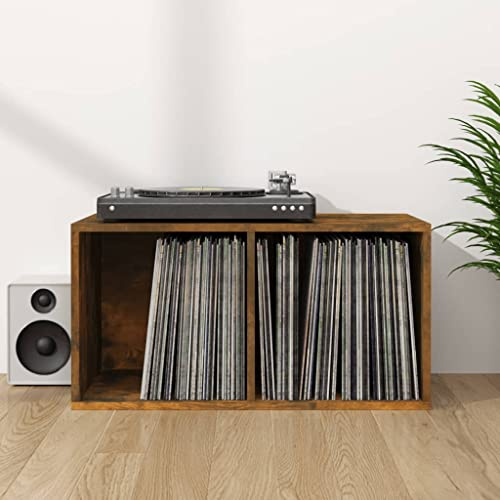 WIFESE 71x34x36 cm Schallplatten-Box Holzwerkstoff BüCherregal Regal Wand Regale CD Regal Kinderzimmer Deko Regal Schmal Dvd Regal Bookshelf Schmales Regal CD StäNder 2 Fächern Räuchereiche