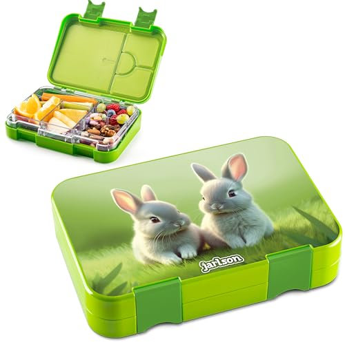 Jarlson® Brotdose Kinder mit Fächern - TONI Lunchbox - Bento Box auslaufsicher – Jausenbox für Kindergarten und Schule - Mädchen und Jungen | Vesperbox | Snackbox (KANINCHEN)