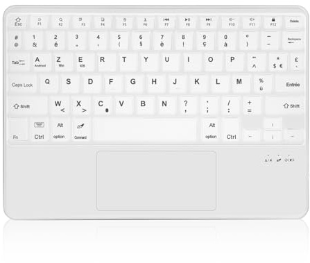 JADEMALL Clavier avec Touchpad pour iPad/iPad Pro/Air/Samsung Tablet/Huawei/Lenovo Tab/Xiaomi Pad, AZERTY Clavier Bluetooth avec Pavé Tactile Compatible iOS/Windows/Android, Blanc
