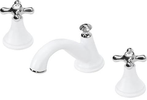 3 Loch Waschtisch Armatur Mit HeißEn,Kalten Und HeißEn Doppelgebrauch,Poliertes Wasserhahn,SchnellöFfnungsspule Aus Für Badezimmer, KüChen, Duschen, Waschbecken (Weiß)