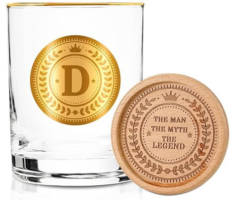 Onebttl Personalised Whiskey Glass with Coaster for Men, Unique Birthday, Christmas Gifts for Him, Dad, Uncle, Custom Alcohol Gifts for Whiskey Lovers, D
