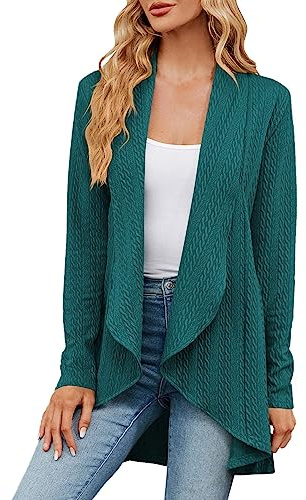 IQYU Chaqueta de punto para mujer verde: chaqueta de verano ligera para mujer, cárdigan largo, cárdigan corto, top sólido de verano con cuello en V, túnicas sueltas, blusas ligeras/top, Grã1 – 4n, XL