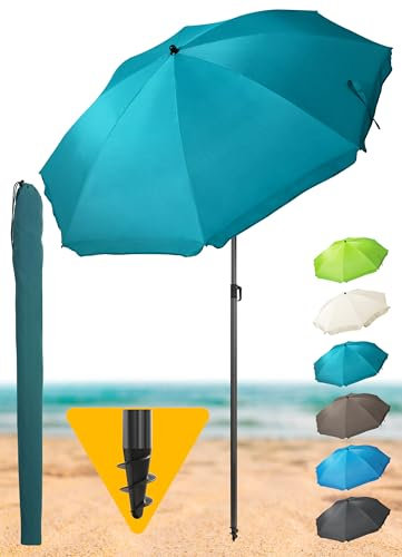 Menz Sonnenschirm Strand Ø 180 cm, Fb. Türkis - UPF 50+ Strandschirm, Strandschirm windfest stabil für funktionalen Sonnenschutz Strand, Sonnenschirm mit Schutzhülle